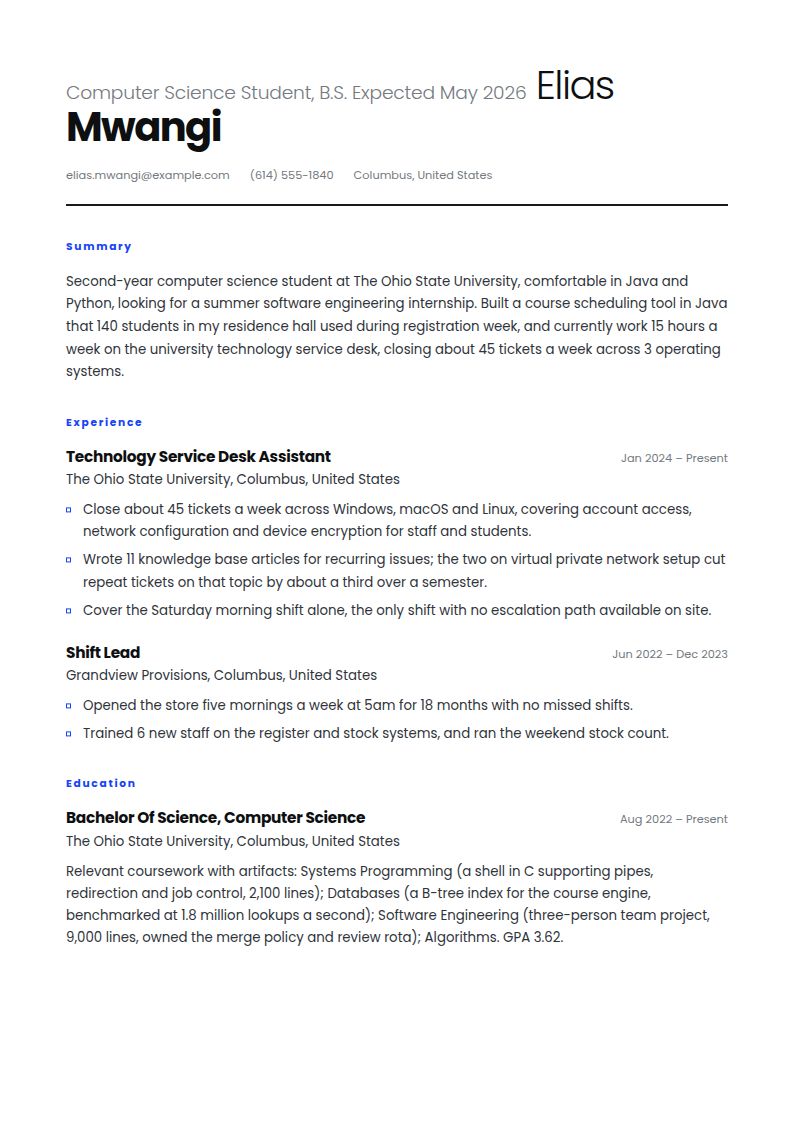 Computer Science Internship Resume Examples & Templates