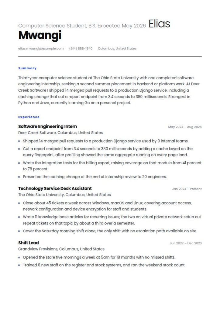 Computer Science Internship Resume Examples & Templates