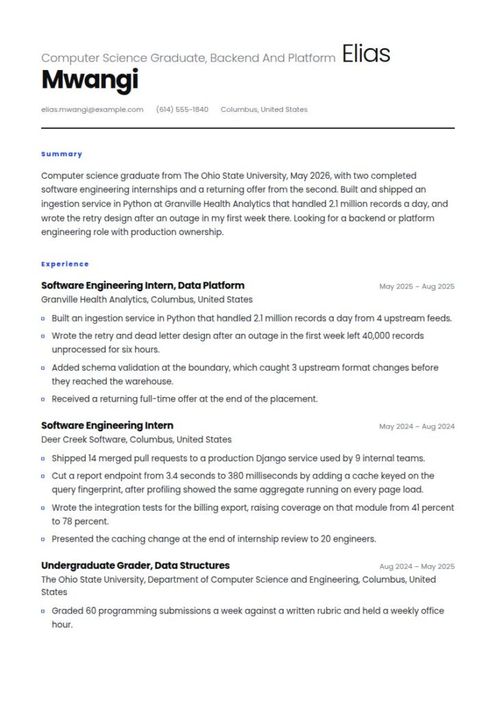Computer Science Internship Resume Examples & Templates