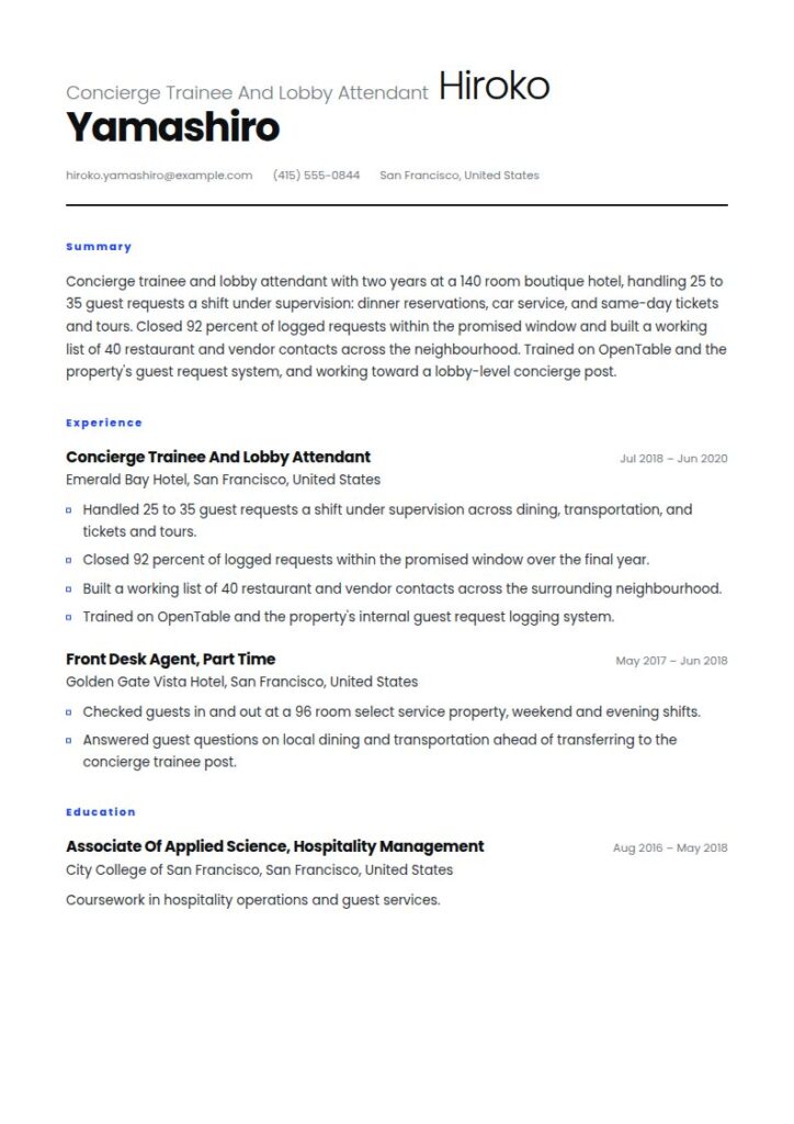 Concierge Resume Examples & Templates