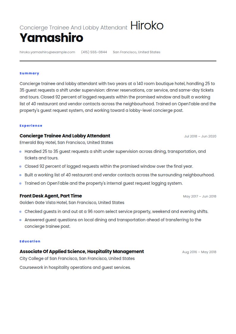 Concierge Resume Examples & Templates