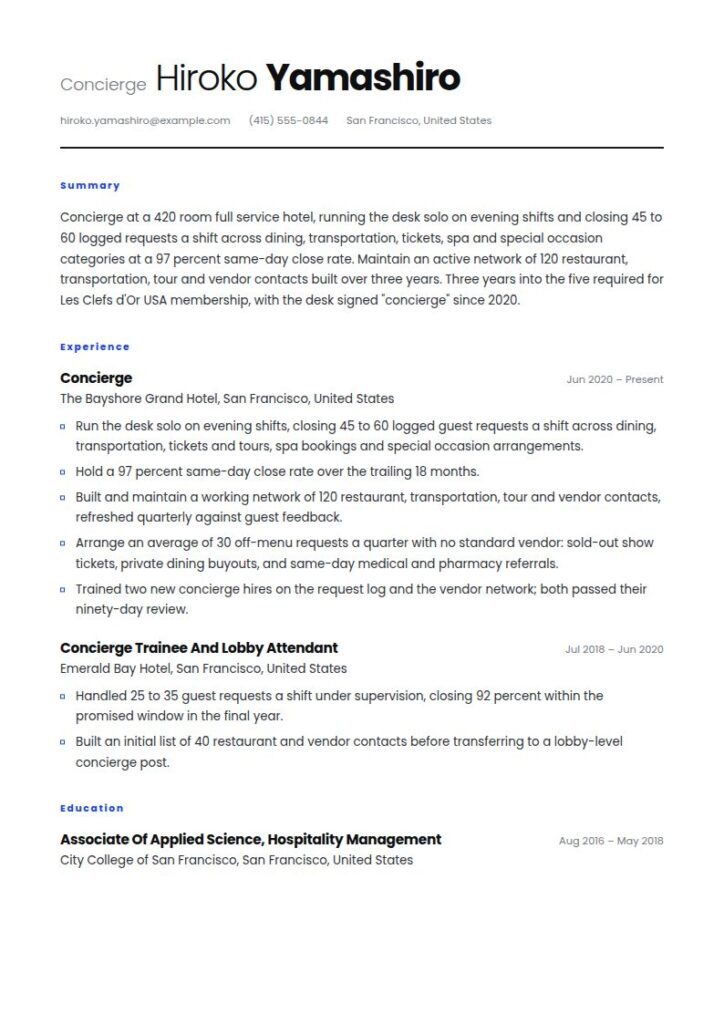 Concierge Resume Examples & Templates