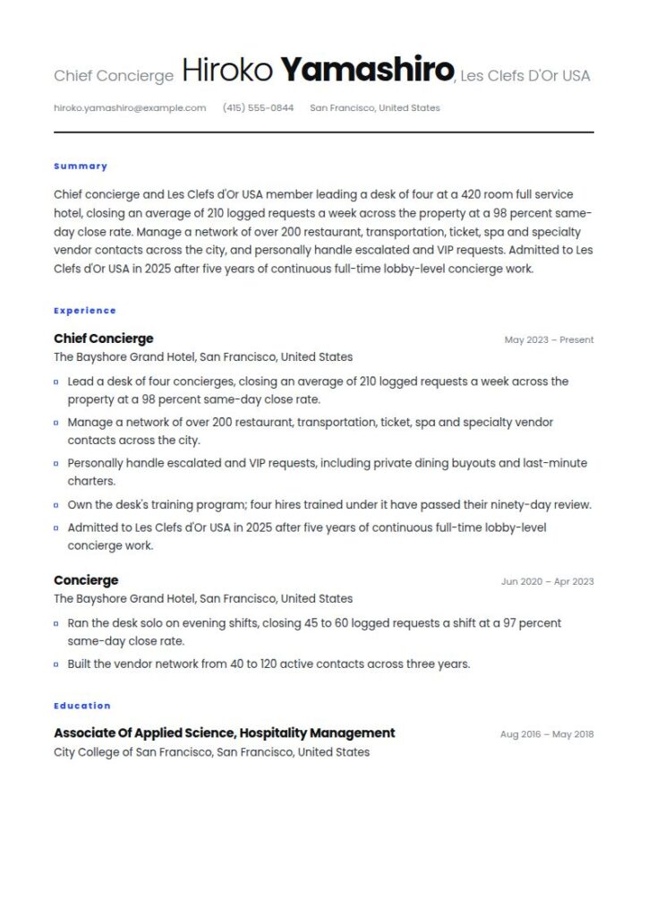Concierge Resume Examples & Templates