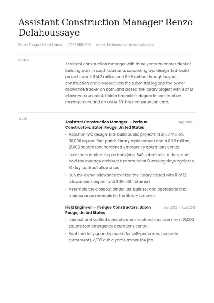 Construction Manager Resume Examples & Templates