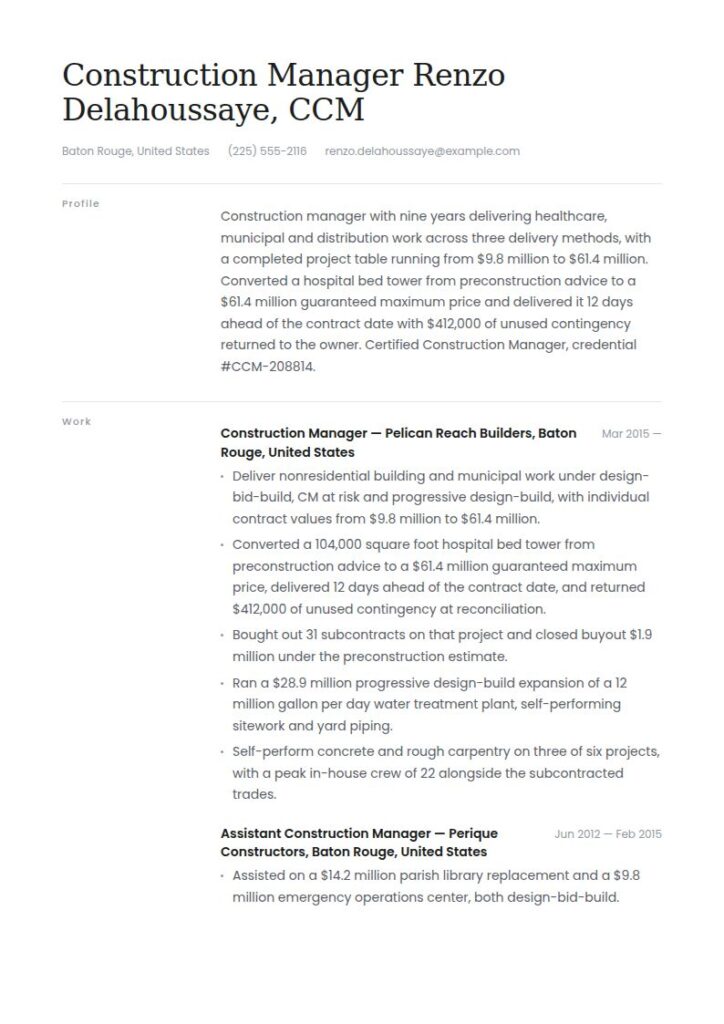 Construction Manager Resume Examples & Templates
