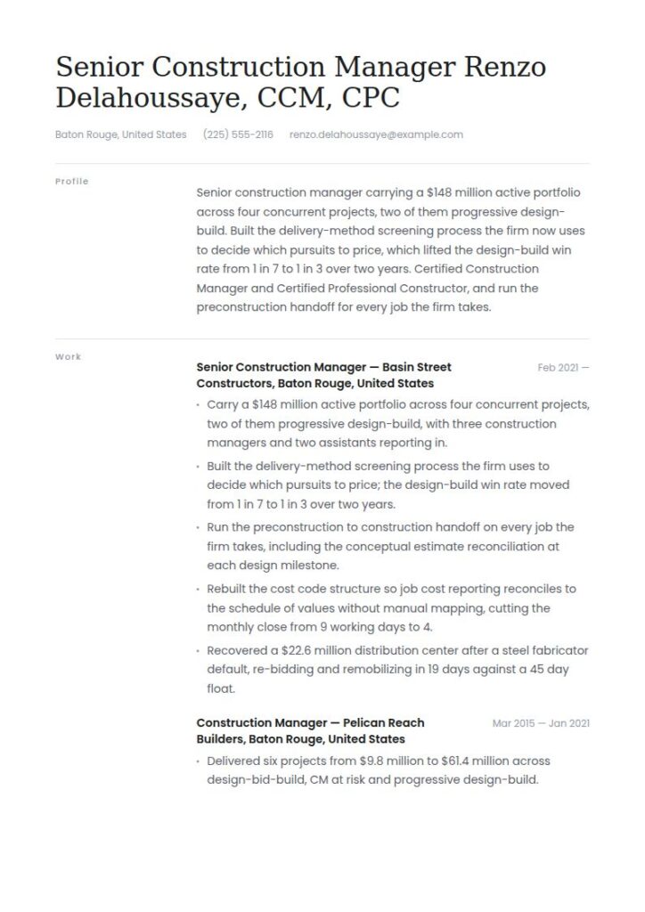 Construction Manager Resume Examples & Templates