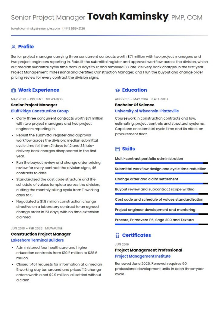 Construction Project Manager Resume Examples & Templates