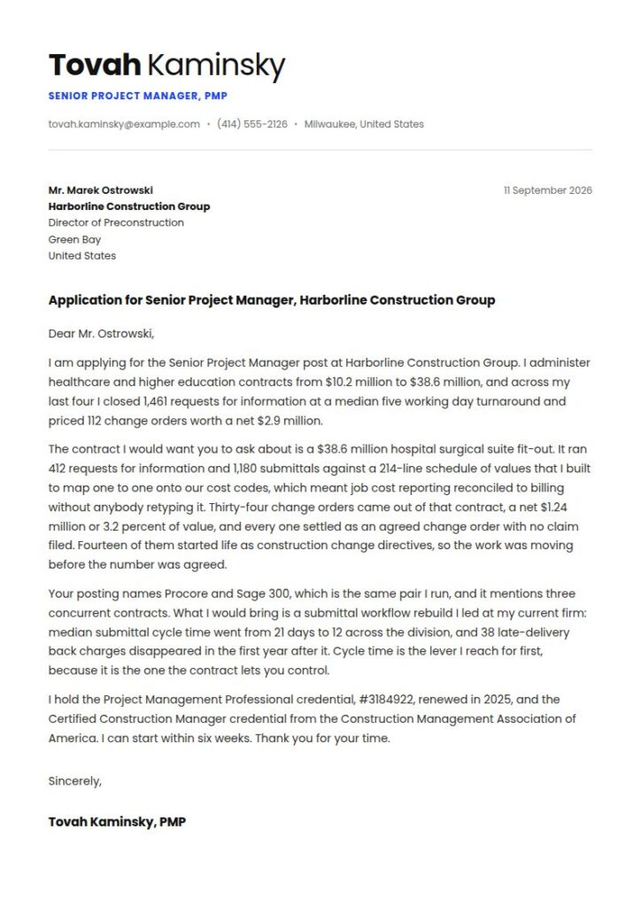 Construction Project Manager Cover Letter Examples & Templates