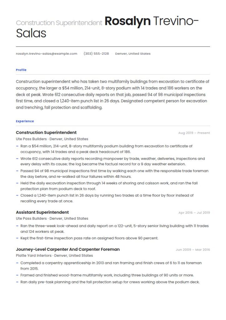 Construction Superintendent Resume Examples & Templates