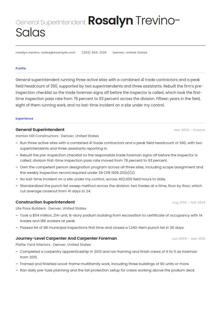 Construction Superintendent Resume Examples & Templates