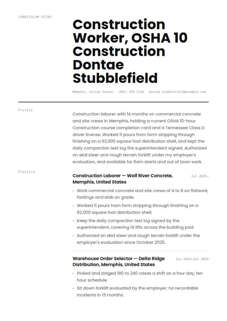 Construction Worker Resume Examples & Templates