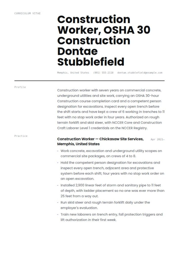 Construction Worker Resume Examples & Templates