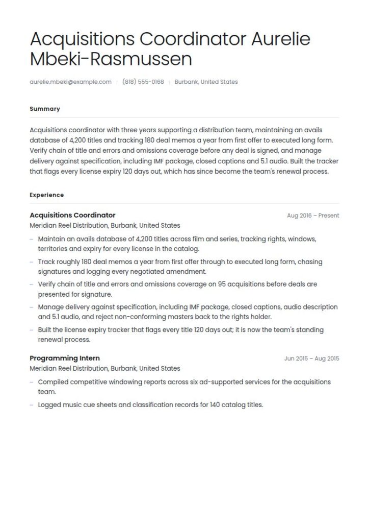 Content Acquisitions Director Resume Examples & Templates