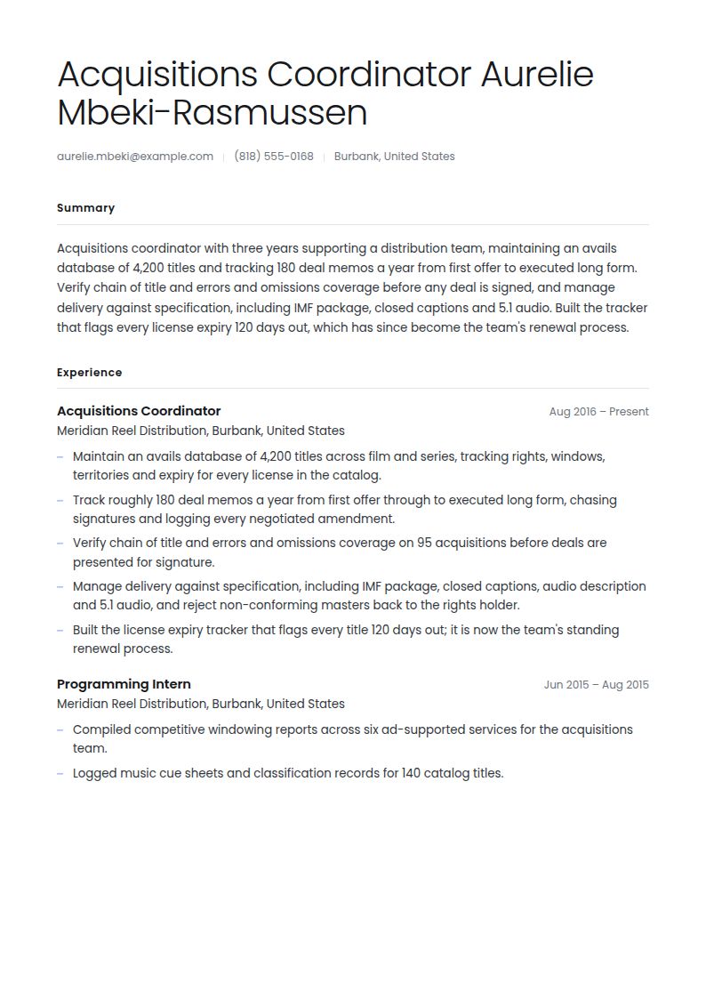 Content Acquisitions Director Resume Examples & Templates