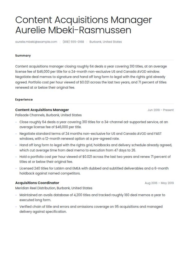 Content Acquisitions Director Resume Examples & Templates
