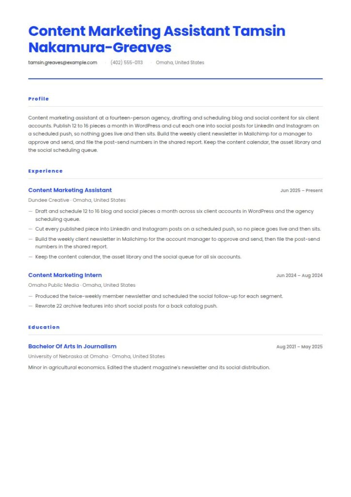 Content Marketing Associate Resume Examples & Templates