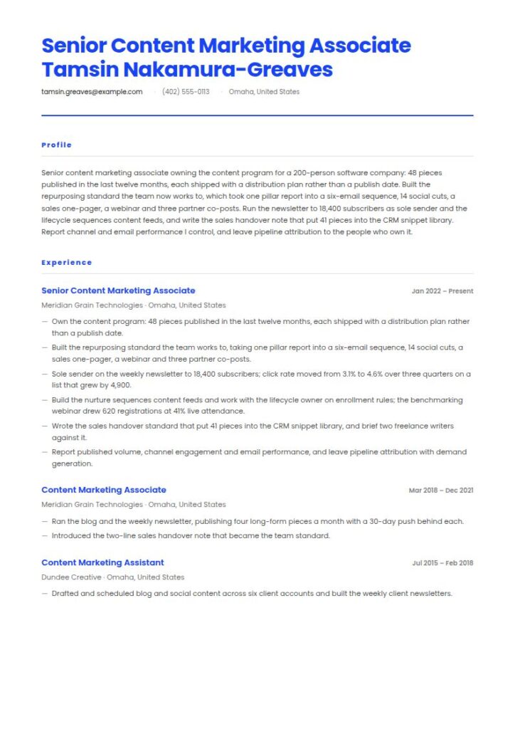 Content Marketing Associate Resume Examples & Templates