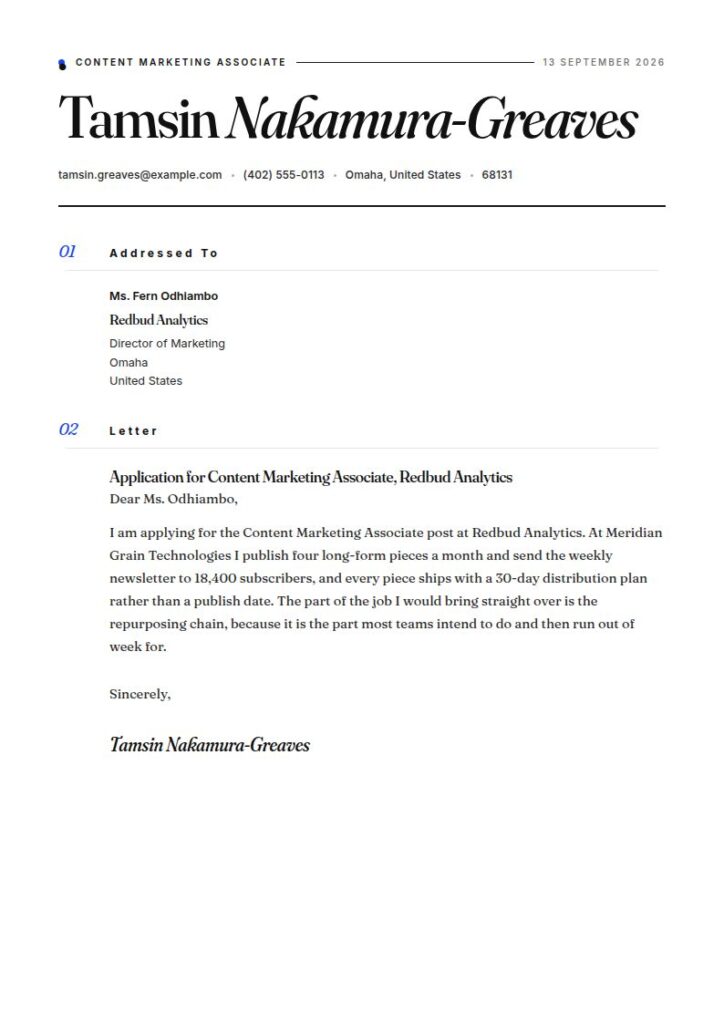 Content Marketing Associate Cover Letter Examples & Templates