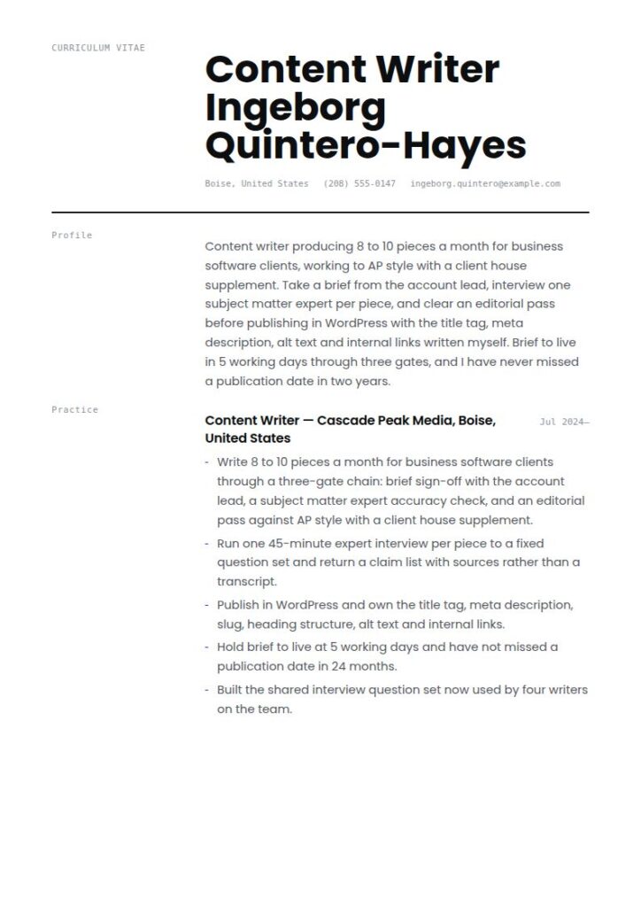 Content Writer Resume Examples & Templates
