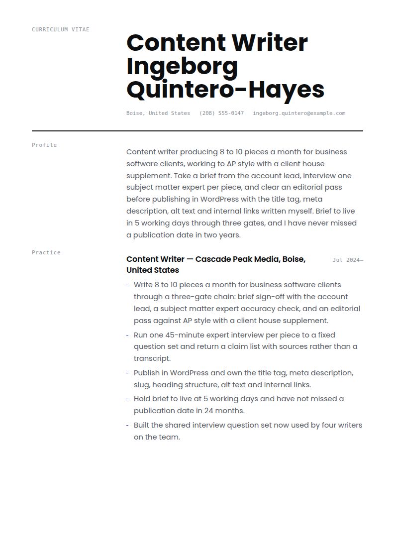 Content Writer Resume Examples & Templates