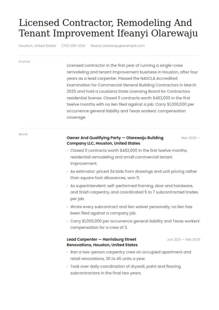 Contractor Resume Examples & Templates