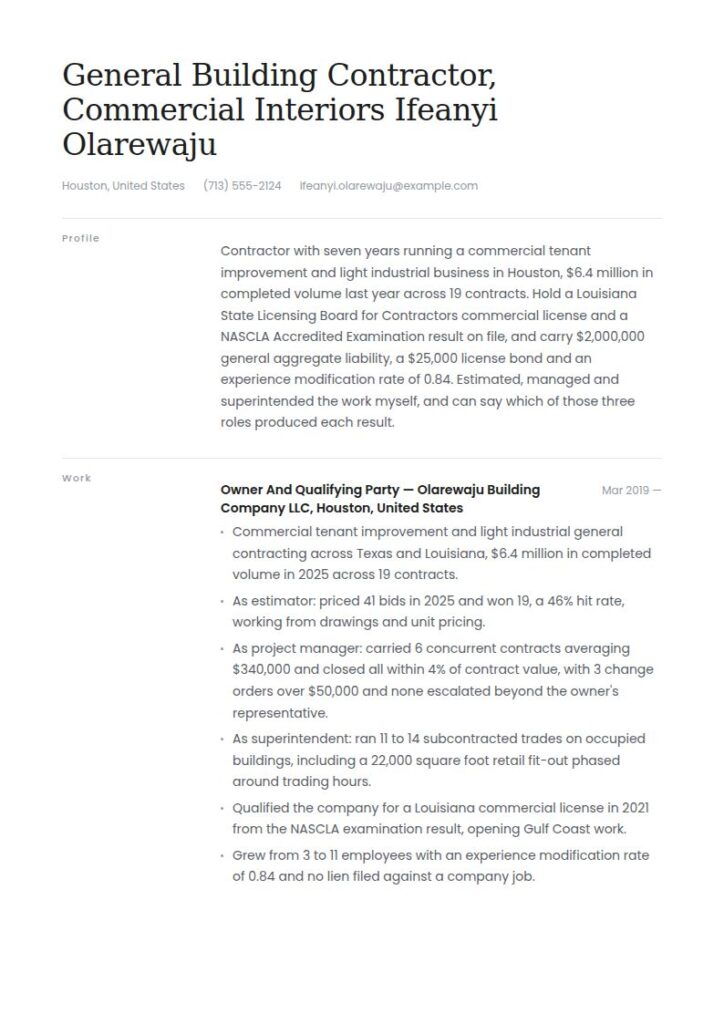Contractor Resume Examples & Templates