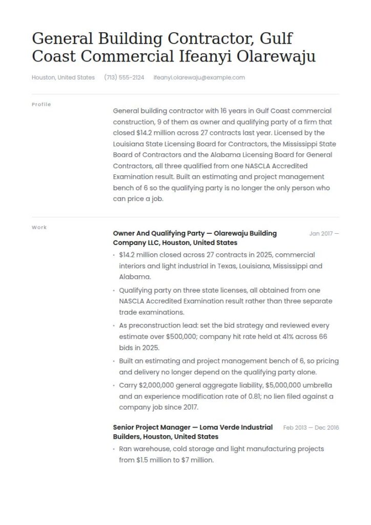 Contractor Resume Examples & Templates