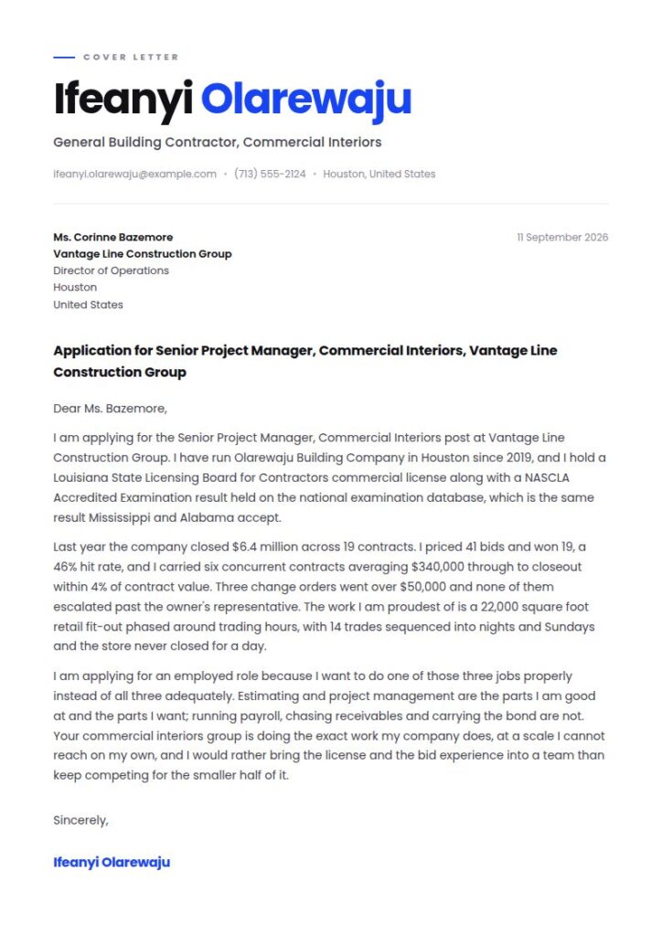 Contractor Cover Letter Examples & Templates