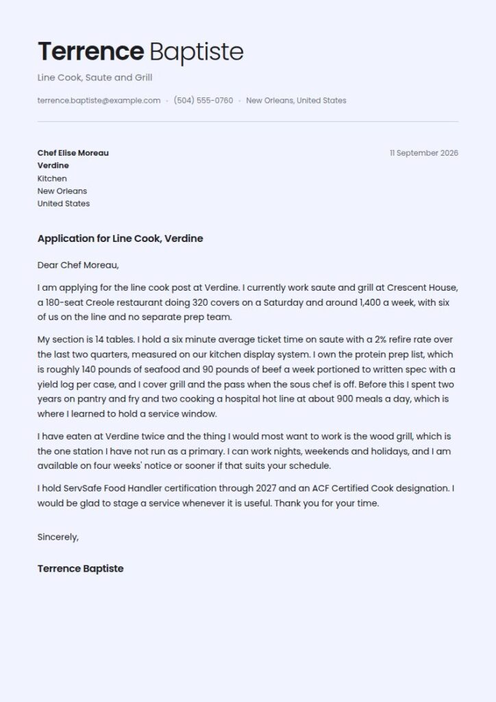 Cook Cover Letter Examples & Templates