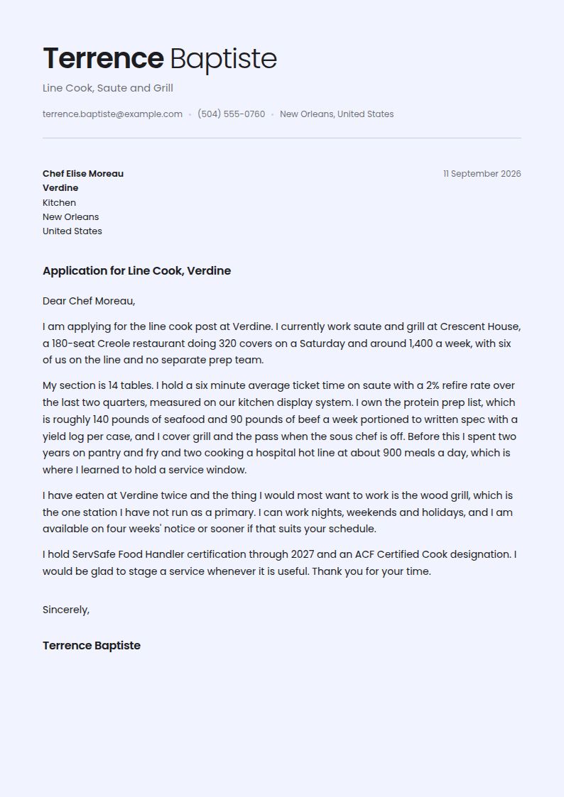 Cook Cover Letter Examples & Templates