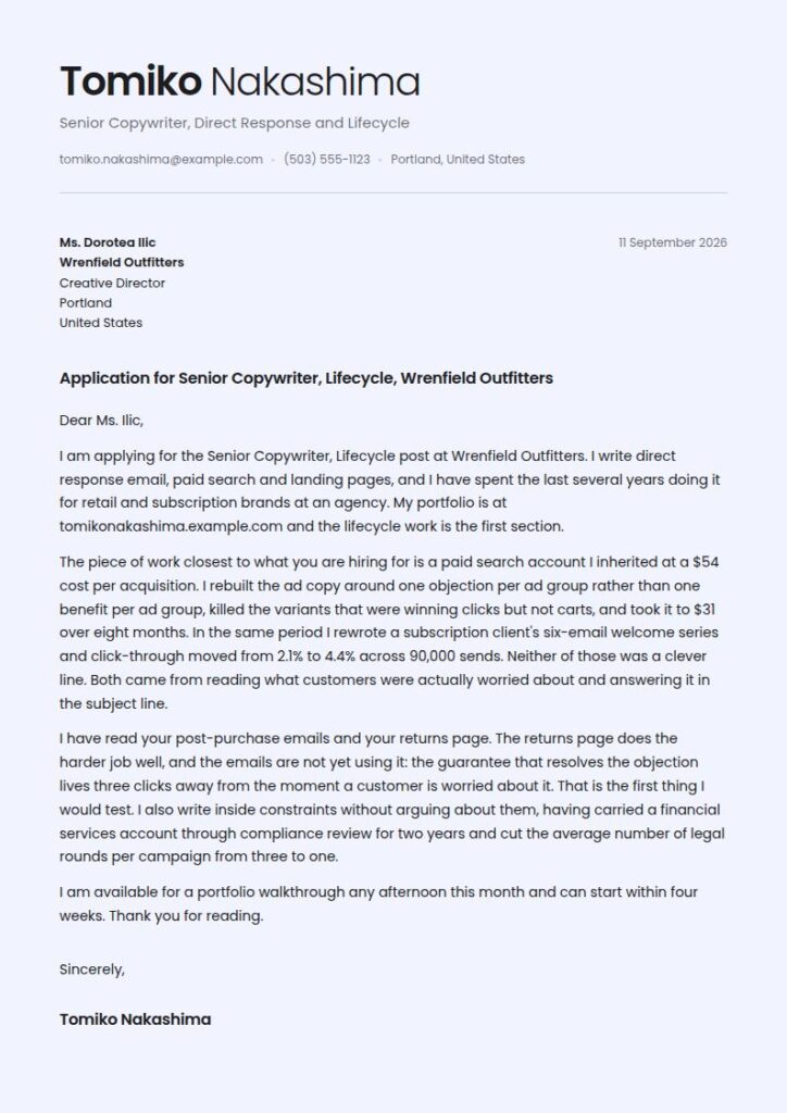 Copywriter Cover Letter Examples & Templates