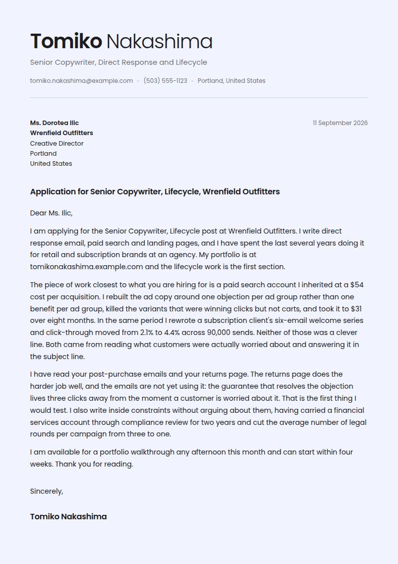 Copywriter Cover Letter Examples & Templates