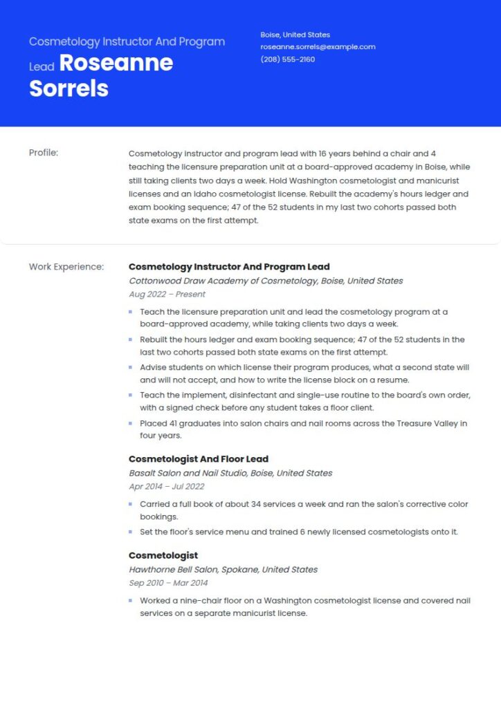 Cosmetology Resume Examples & Templates