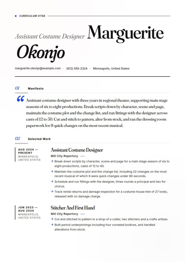 Costume Designer Resume Examples & Templates