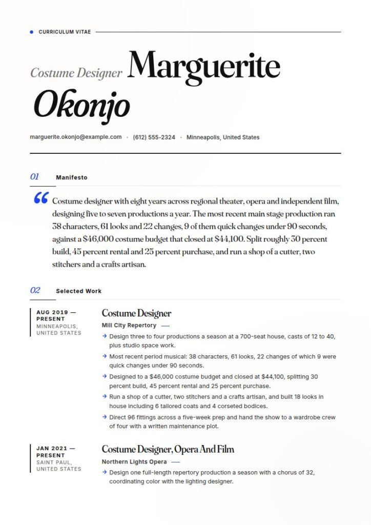 Costume Designer Resume Examples & Templates