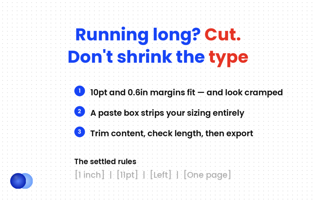 Cover letter format — cut the content rather than shrinking the type to fit