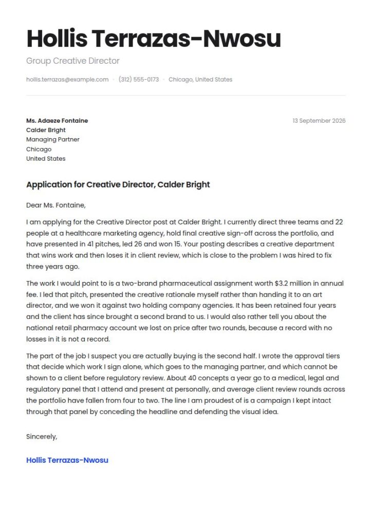Creative Director Cover Letter Examples & Templates