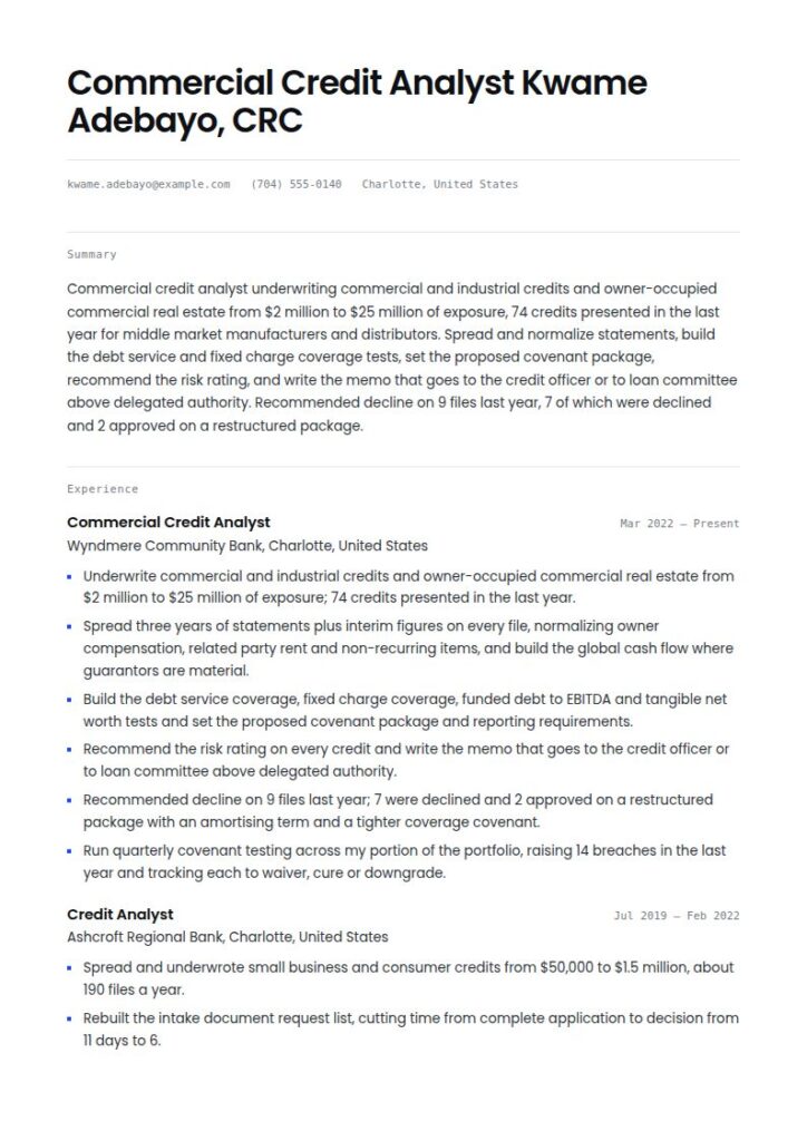 Credit Analyst Resume Examples & Templates