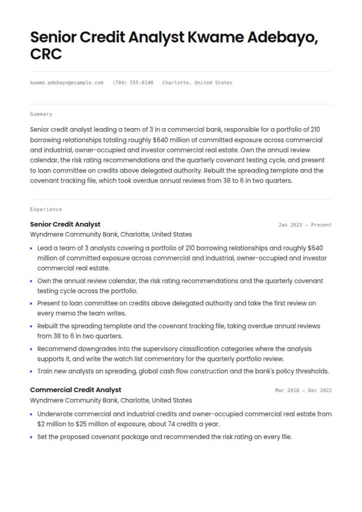 Credit Analyst Resume Examples & Templates
