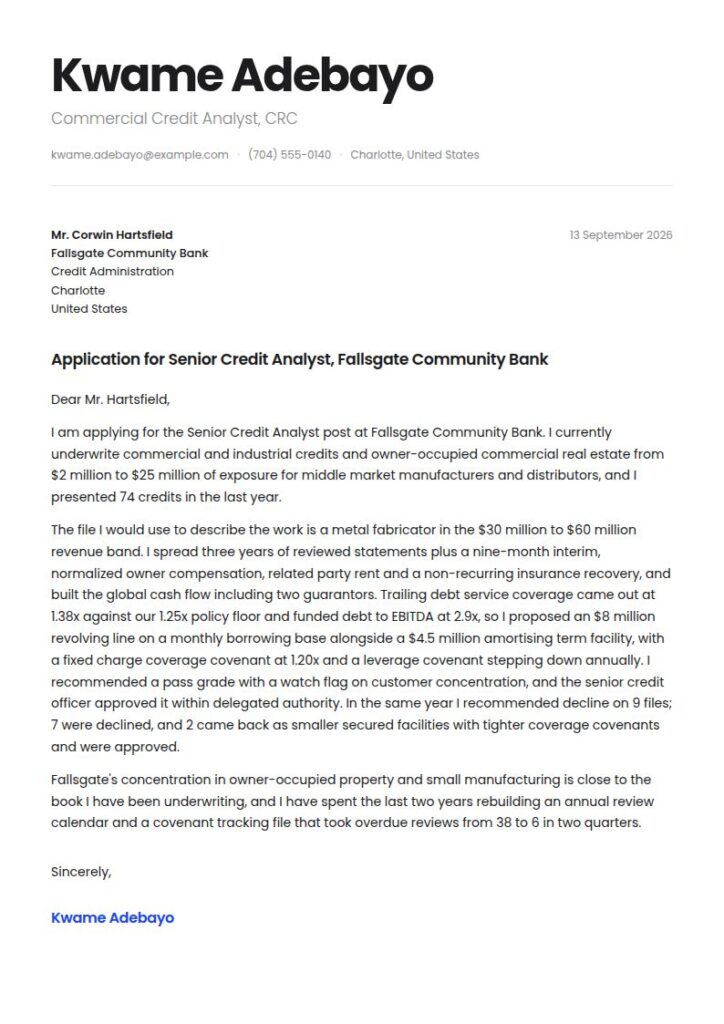 Credit Analyst Cover Letter Examples & Templates