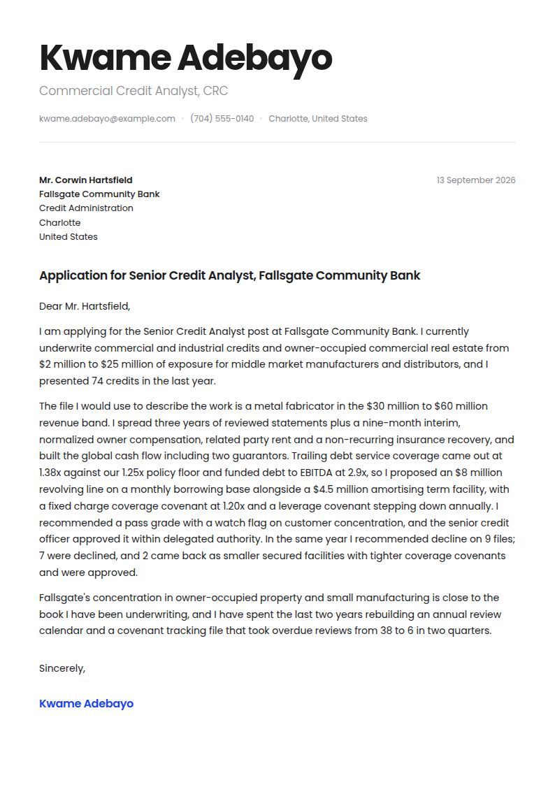 Credit Analyst Cover Letter Examples & Templates