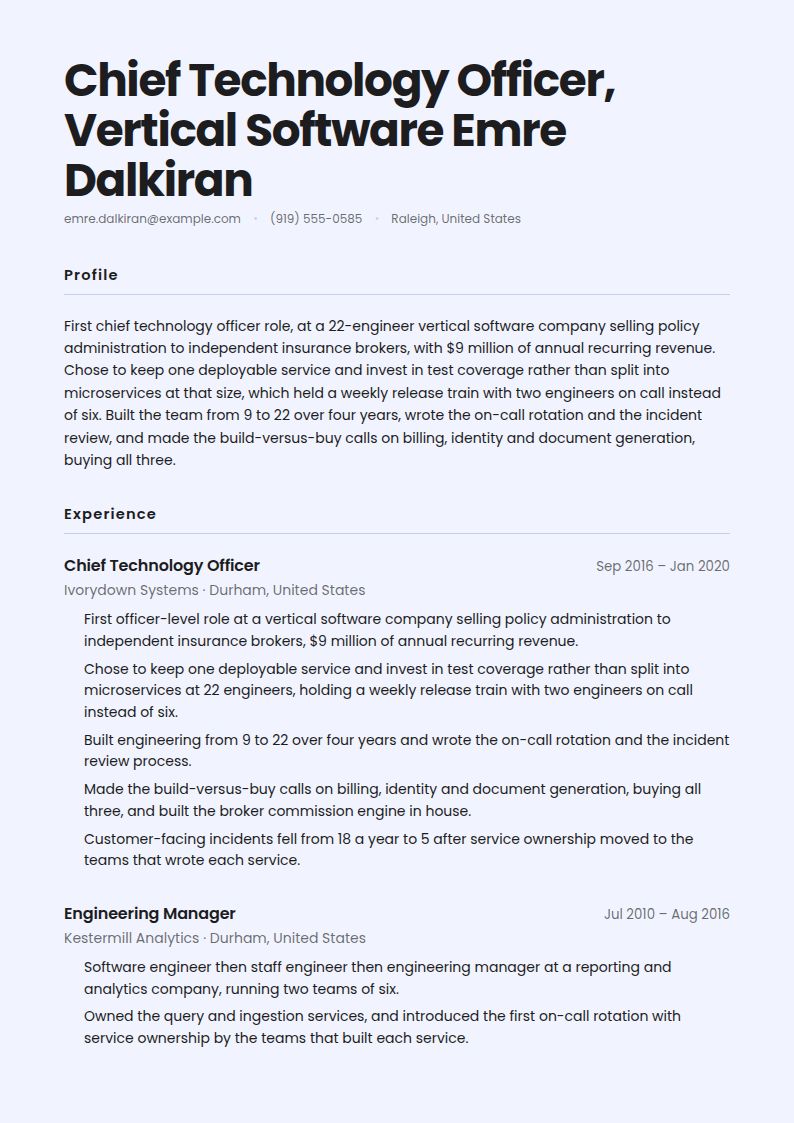 CTO Resume Examples & Templates