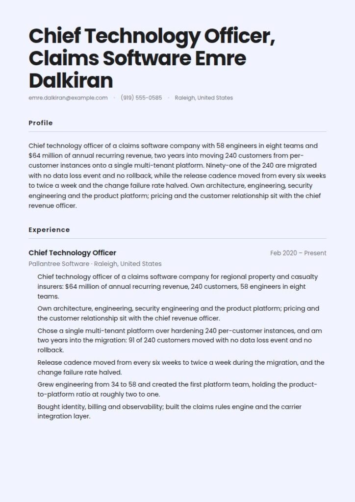CTO Resume Examples & Templates