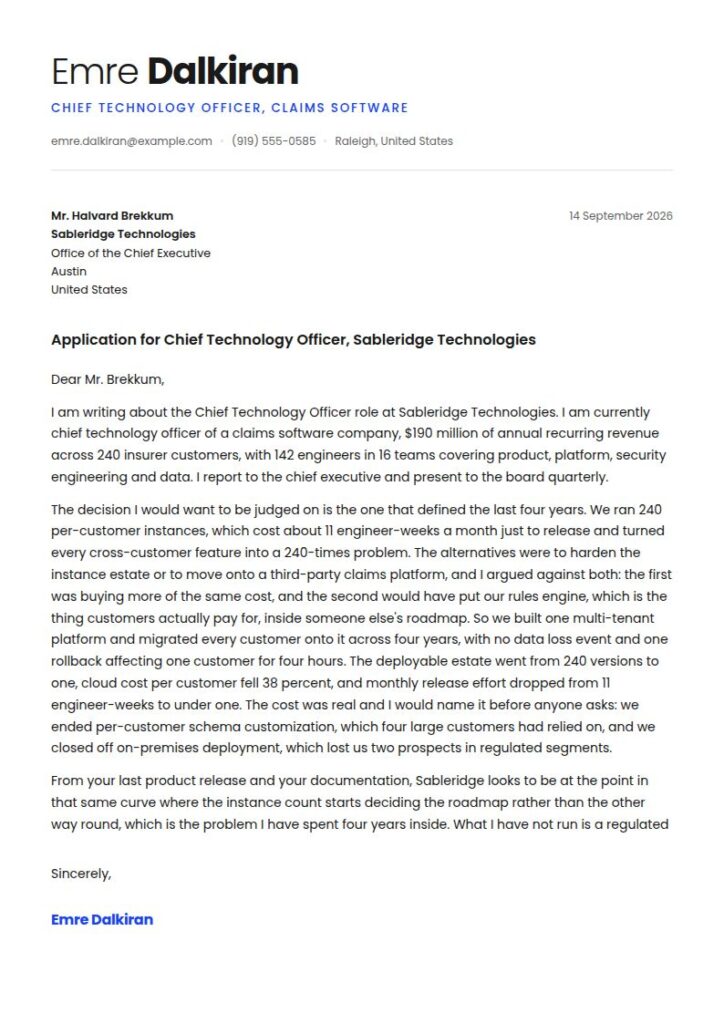 CTO Cover Letter Examples & Templates