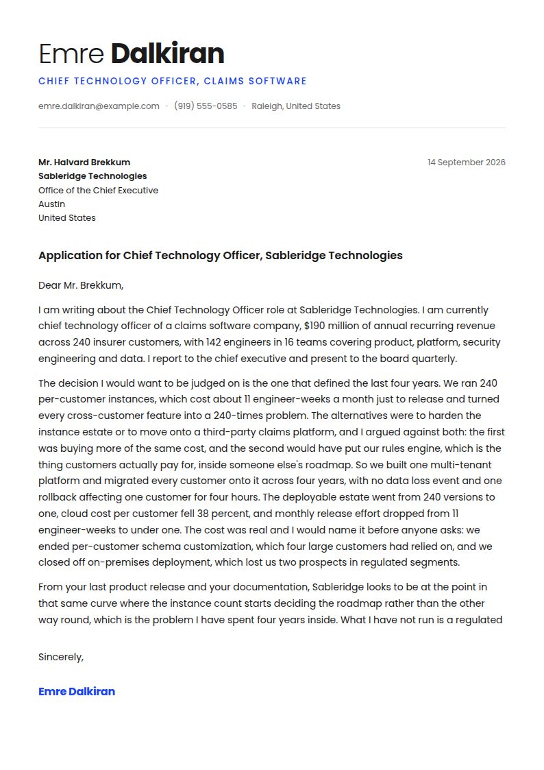 CTO Cover Letter Examples & Templates