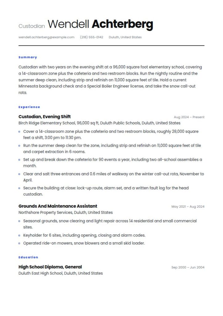 Custodian Resume Examples & Templates