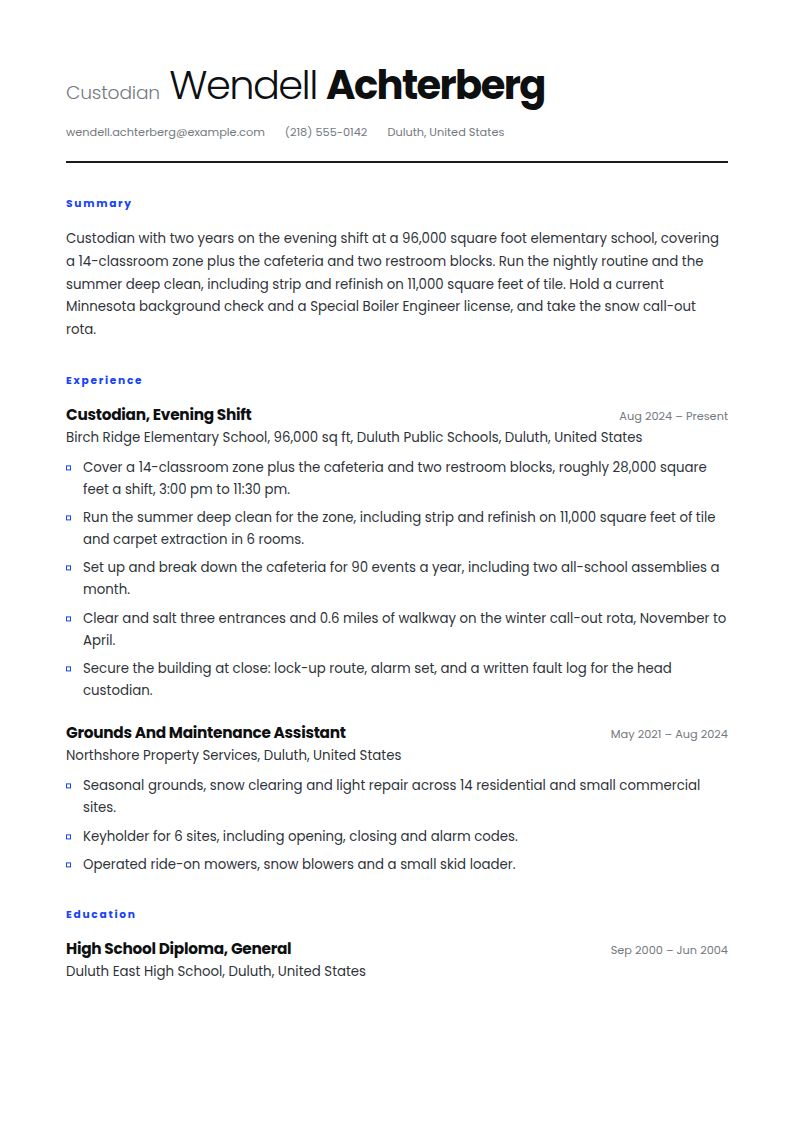 Custodian Resume Examples & Templates