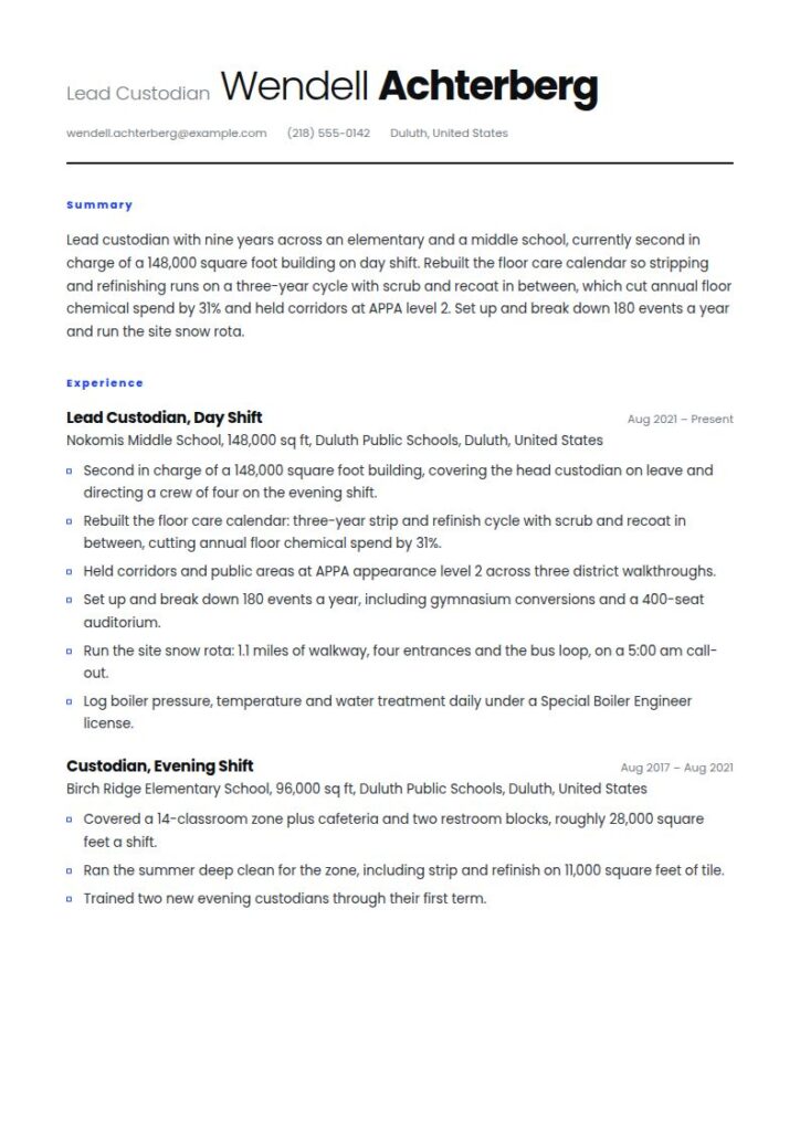 Custodian Resume Examples & Templates