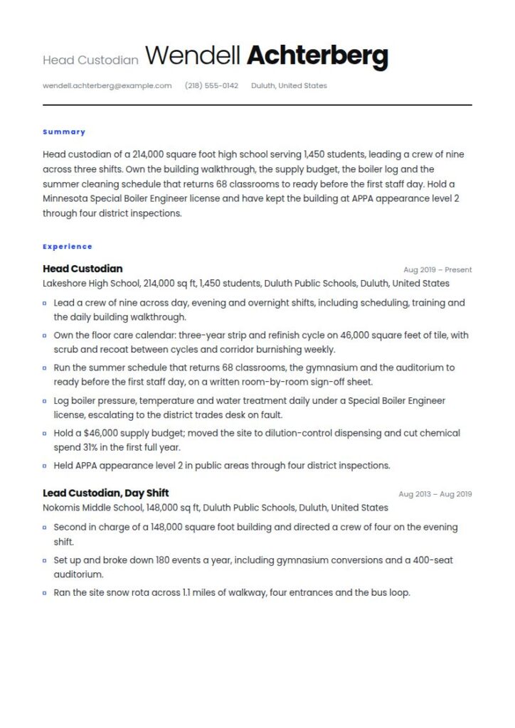 Custodian Resume Examples & Templates