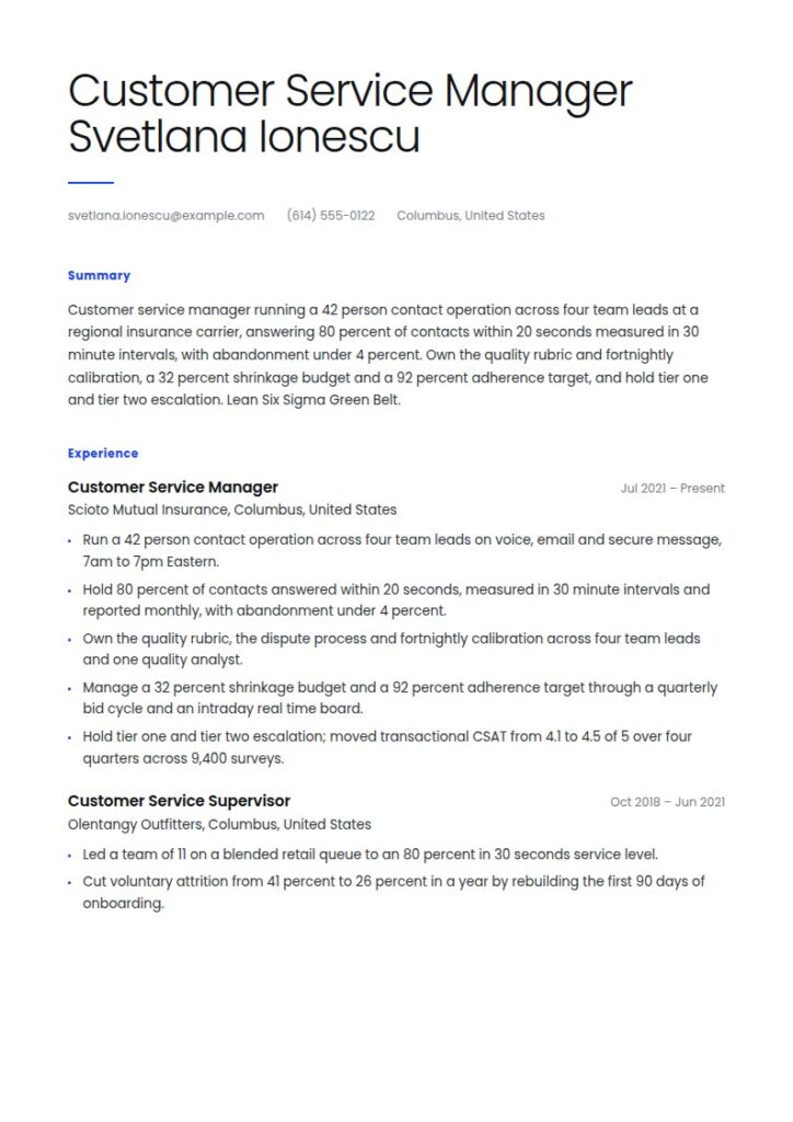Customer Service Manager Resume Examples & Templates